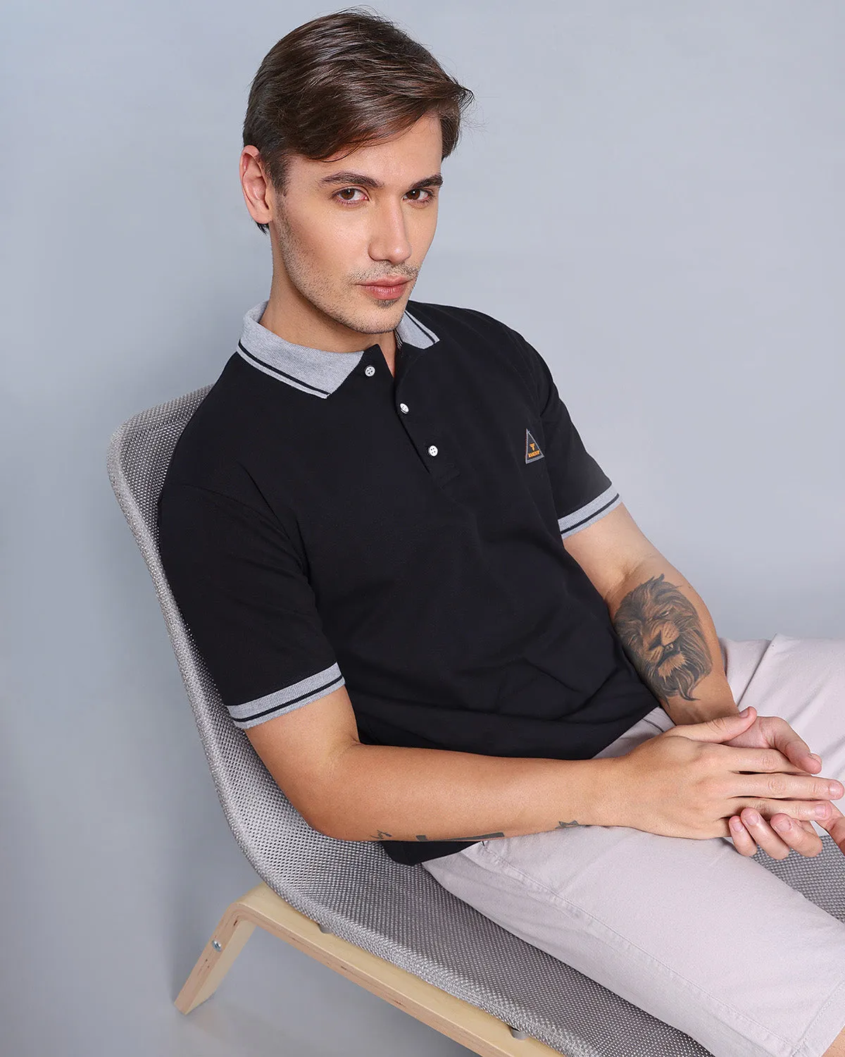 Metal Black Pique Pima Stylised Polo Tee