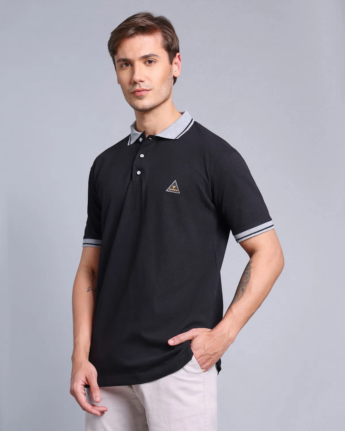 Metal Black Pique Pima Stylised Polo Tee