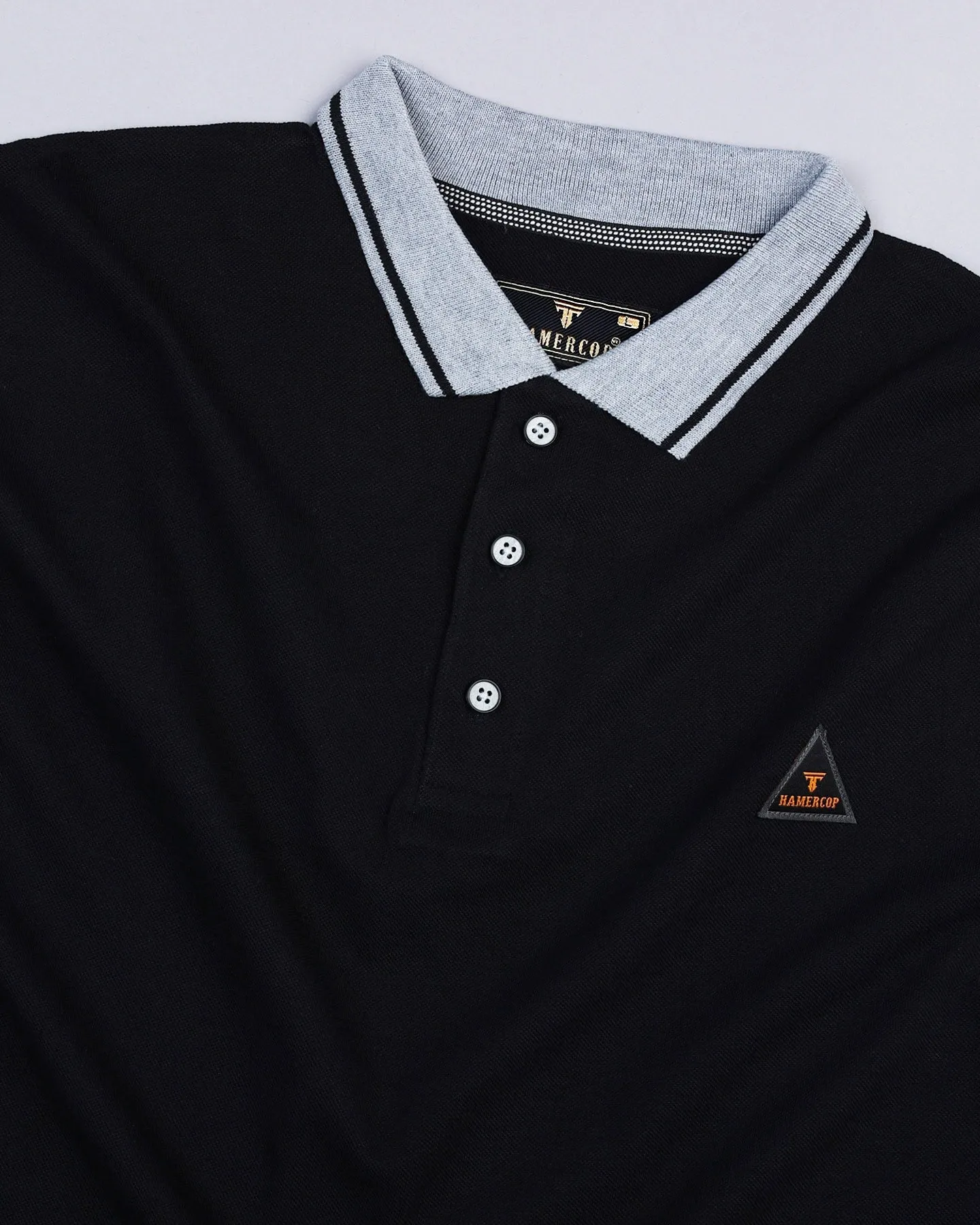 Metal Black Pique Pima Stylised Polo Tee