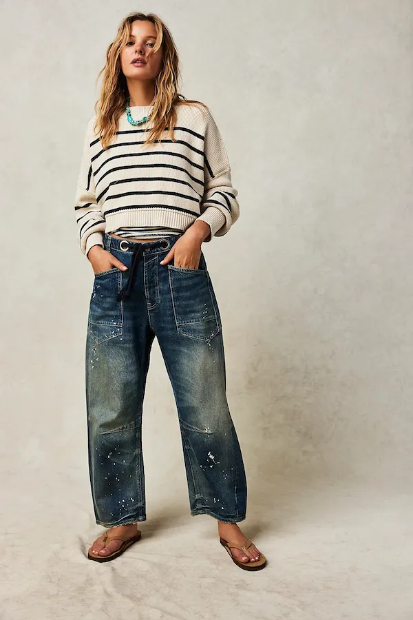 MOXIE PULL-ON BARREL JEANS - TIMELESS BLUE