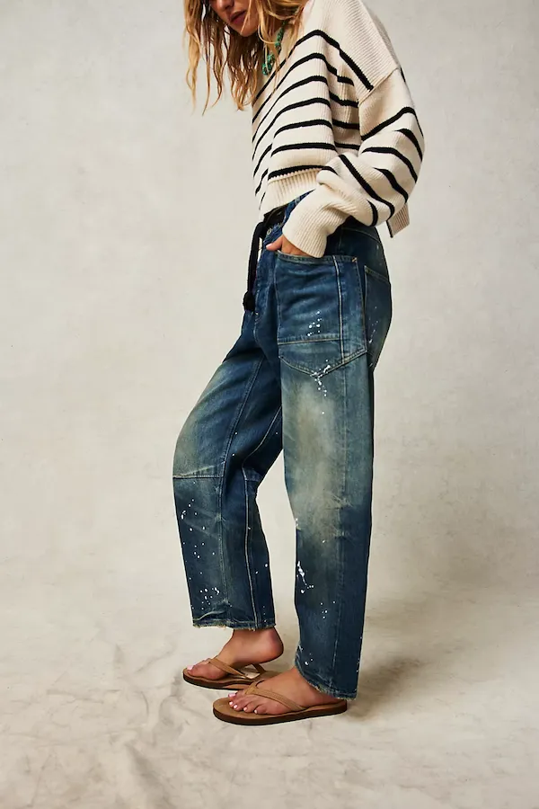 MOXIE PULL-ON BARREL JEANS - TIMELESS BLUE