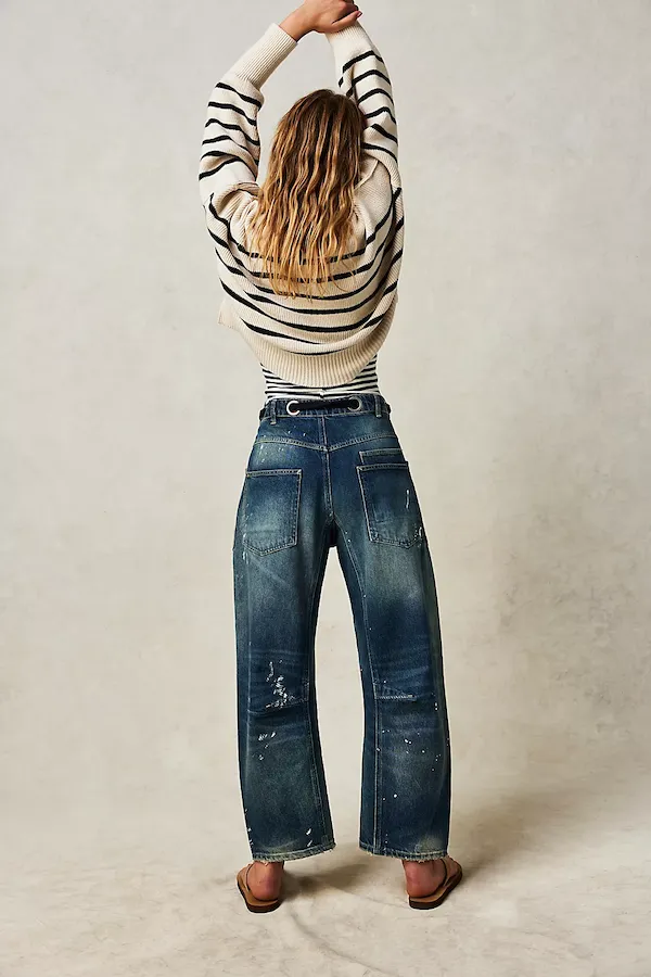 MOXIE PULL-ON BARREL JEANS - TIMELESS BLUE