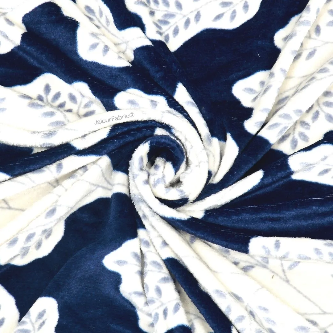 Navy Leaf Luxe Stylish Winter Bedrooms Woolen Double Bedsheet