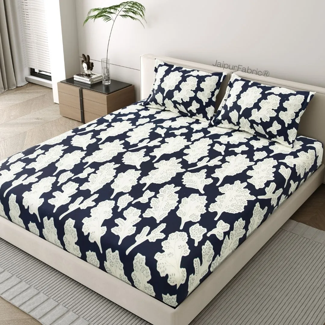 Navy Leaf Luxe Stylish Winter Bedrooms Woolen Double Bedsheet