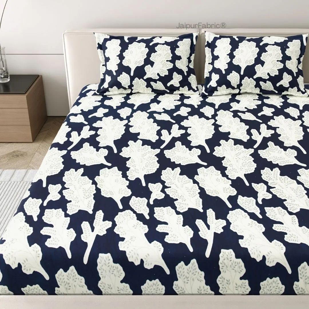 Navy Leaf Luxe Stylish Winter Bedrooms Woolen Double Bedsheet