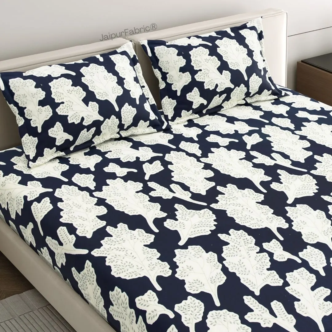 Navy Leaf Luxe Stylish Winter Bedrooms Woolen Double Bedsheet