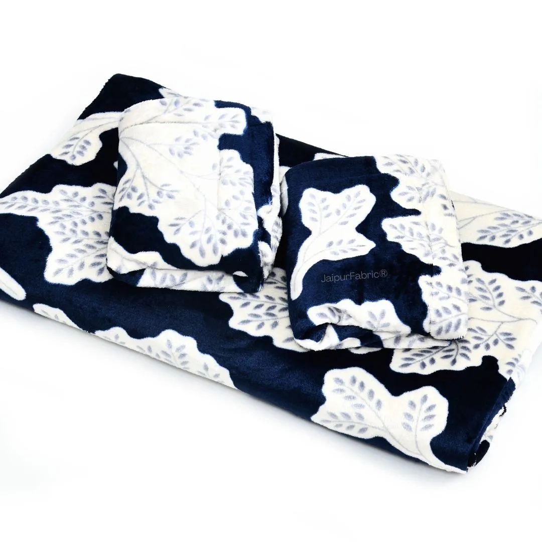Navy Leaf Luxe Stylish Winter Bedrooms Woolen Double Bedsheet