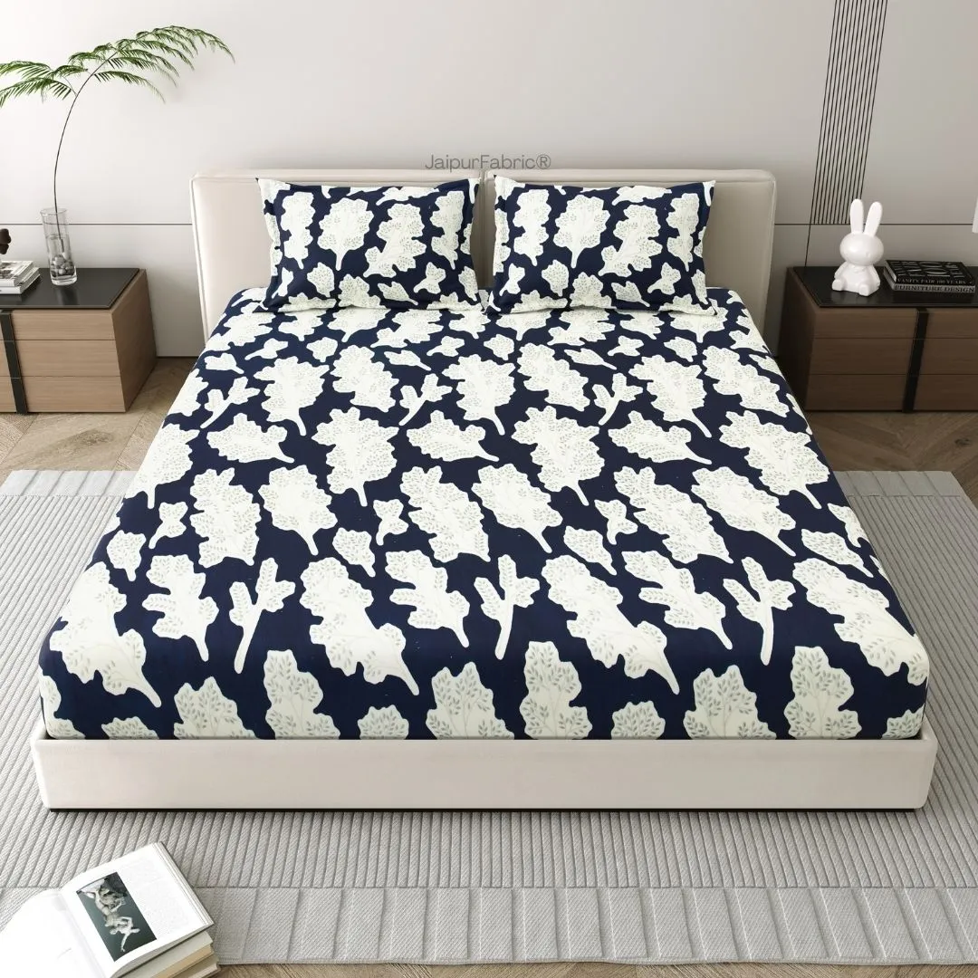 Navy Leaf Luxe Stylish Winter Bedrooms Woolen Double Bedsheet