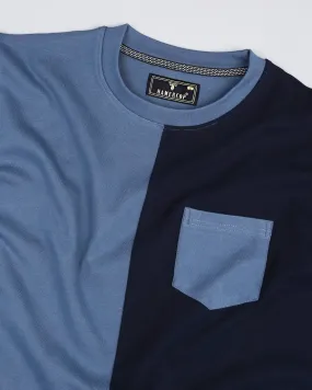 NavyBlue With Curious Blue Premium Cotton Designer T-shirt NavyBlue With Curious Blue Premium Cotton Designer T-shirt