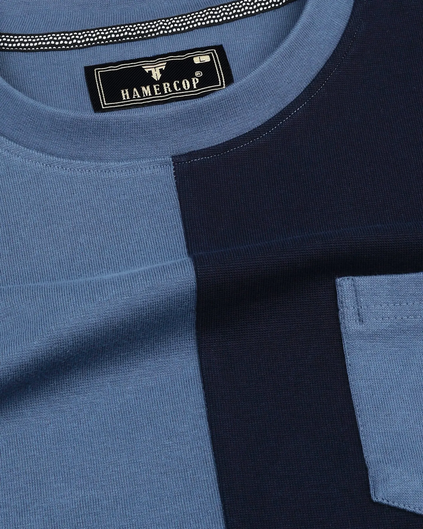 NavyBlue With Curious Blue Premium Cotton Designer T-shirt