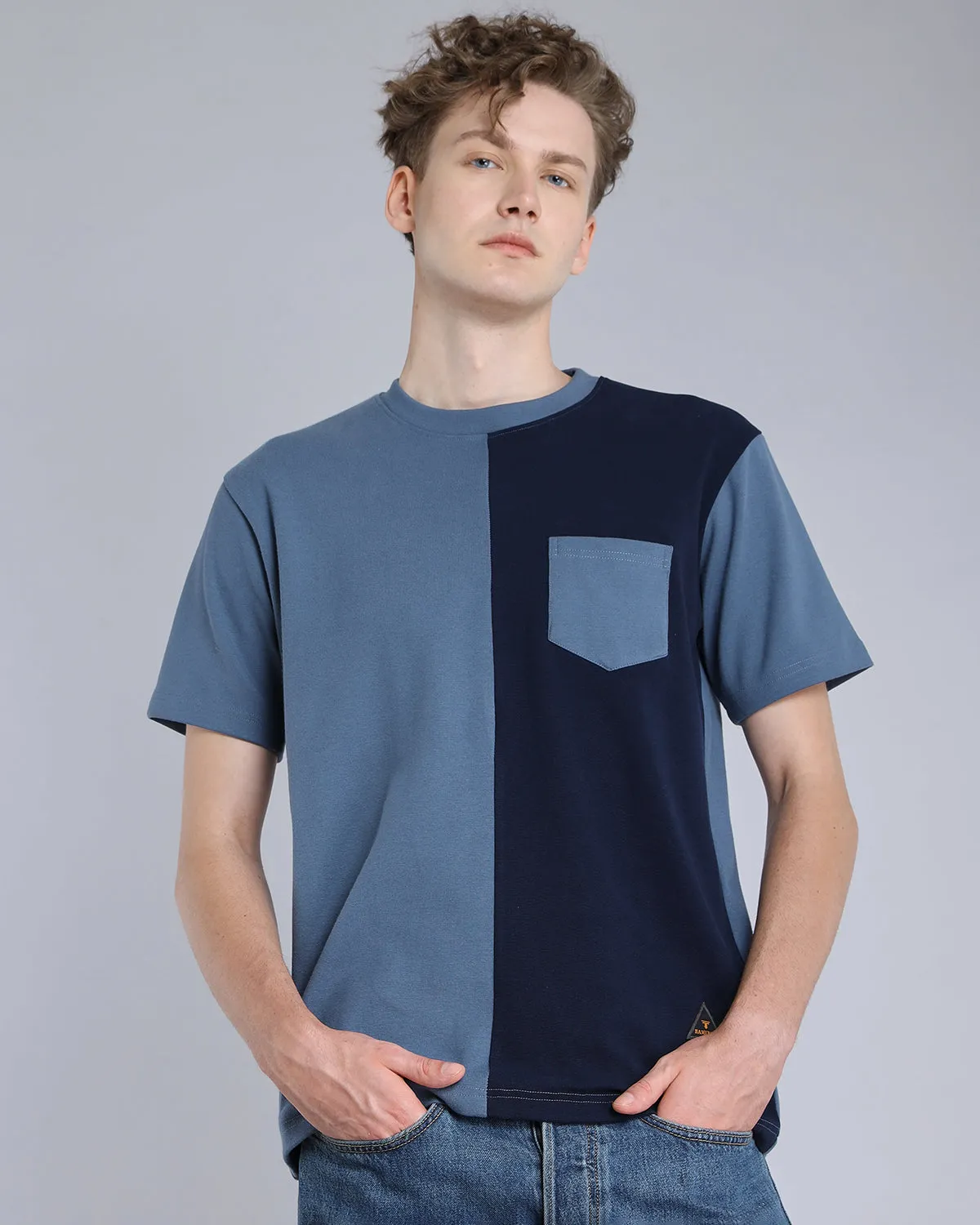 NavyBlue With Curious Blue Premium Cotton Designer T-shirt