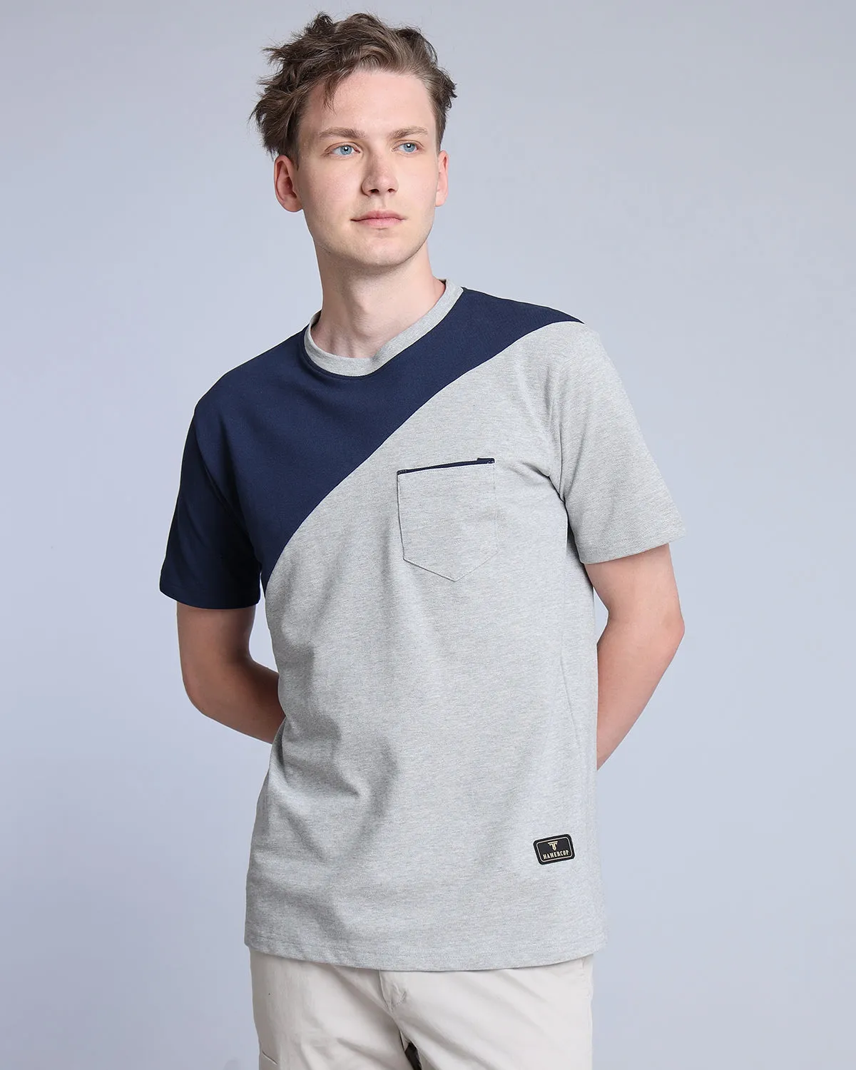 NavyBlue With Gray Pique Pima Designer T-Shirt