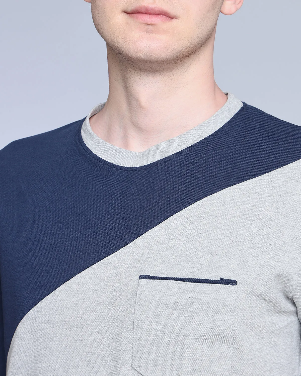 NavyBlue With Gray Pique Pima Designer T-Shirt