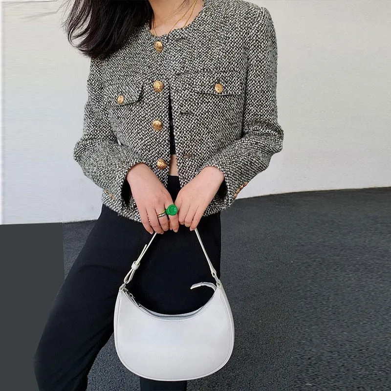New Autumn Winter Korean Women's Single Breasted Brand Luxury Chic Tweed Woolen Coat Retro Suit Jacket Top Casaco Outwear