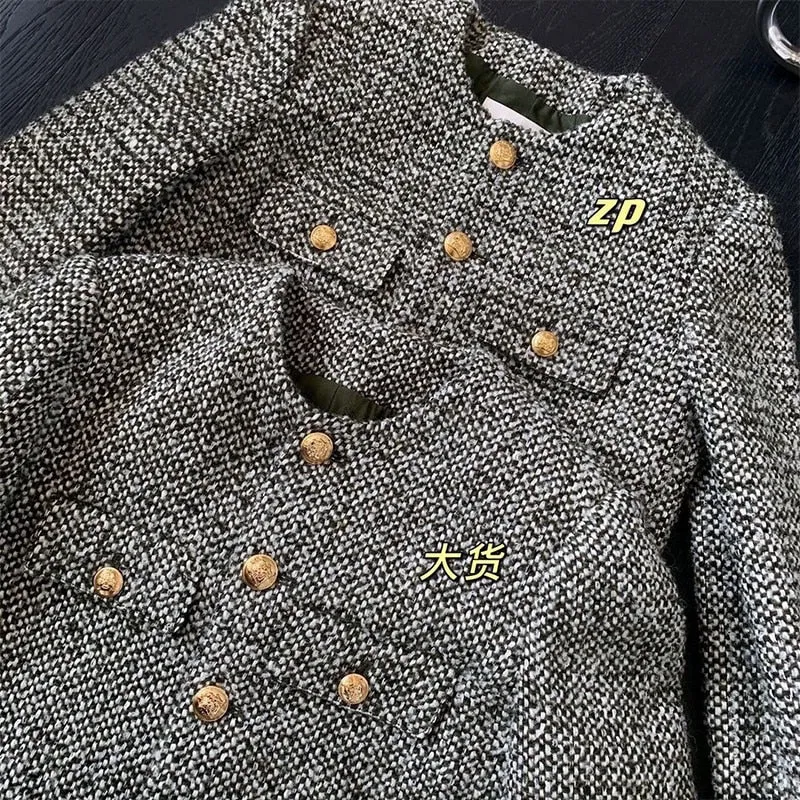 New Autumn Winter Korean Women's Single Breasted Brand Luxury Chic Tweed Woolen Coat Retro Suit Jacket Top Casaco Outwear
