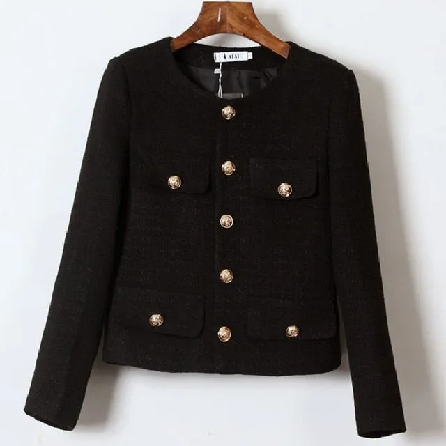 New Autumn Winter Korean Women's Single Breasted Brand Luxury Chic Tweed Woolen Coat Retro Suit Jacket Top Casaco Outwear