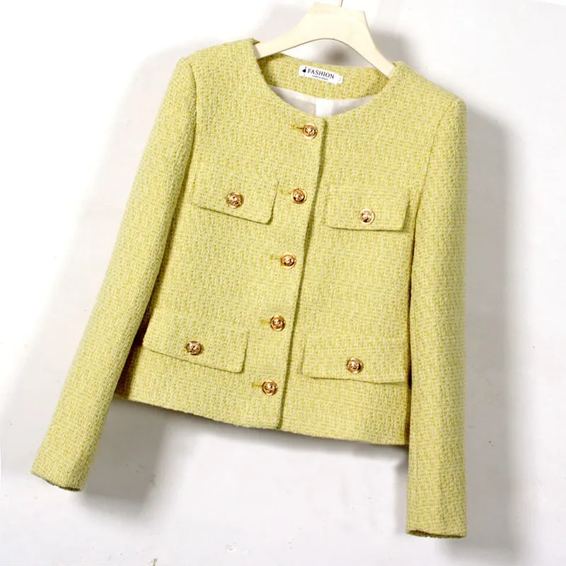 New Autumn Winter Korean Women's Single Breasted Brand Luxury Chic Tweed Woolen Coat Retro Suit Jacket Top Casaco Outwear