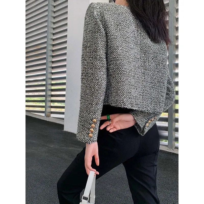 New Autumn Winter Korean Women's Single Breasted Brand Luxury Chic Tweed Woolen Coat Retro Suit Jacket Top Casaco Outwear