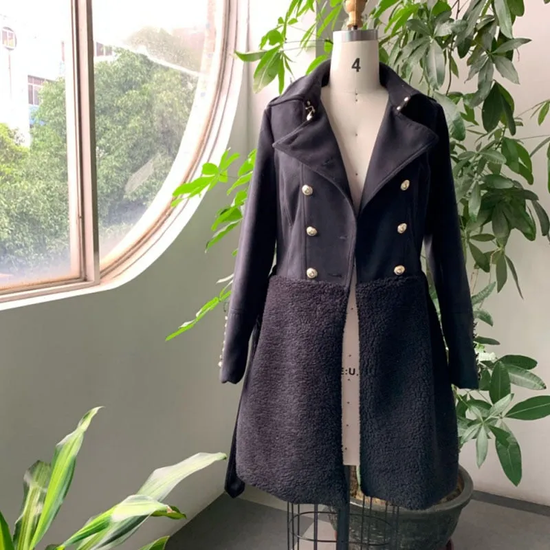 Nukty Women Woolen Coat Mid-Length Black Jacket Autumn Winter Overcoat Chic Fleece Office Lady Elegant Outwear Coats Wool Blend 1