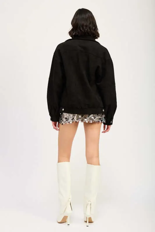 Oversized Suede Bomber Jacket