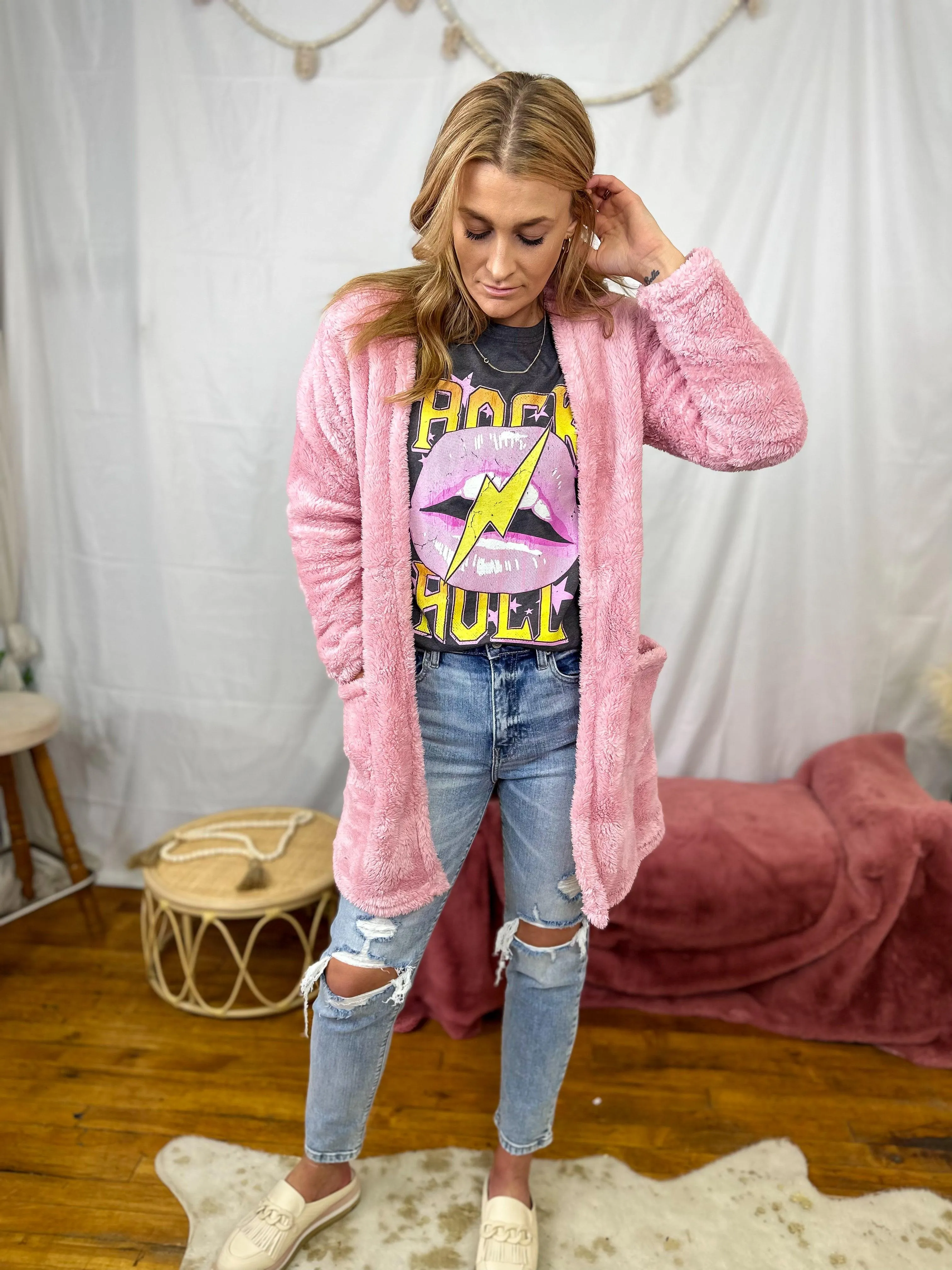 Pink Cozy Sherpa Cardigan