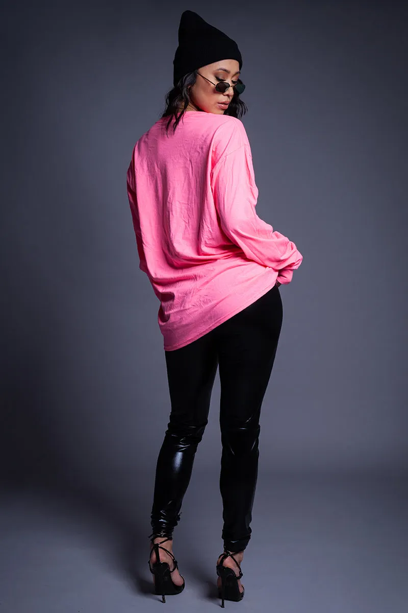 PINK N BLK LONG SLEEVE NEVER EXPLAIN TEE