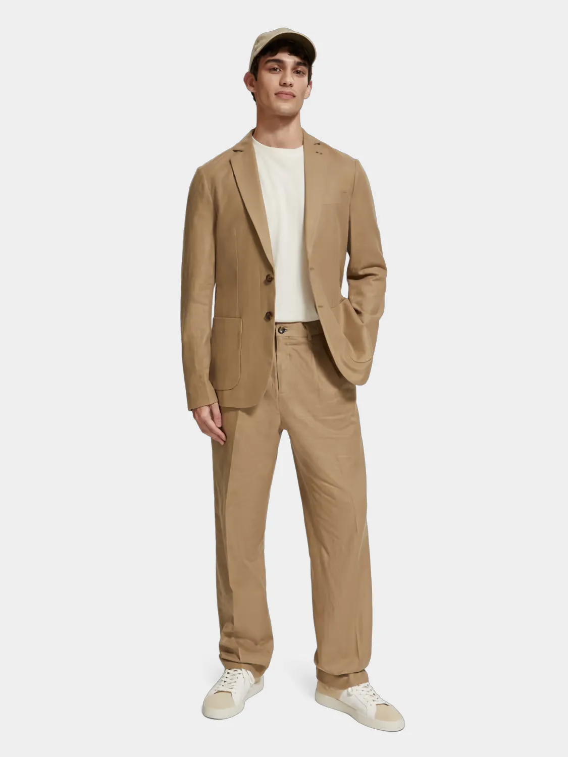 Pleated linen blend chinos