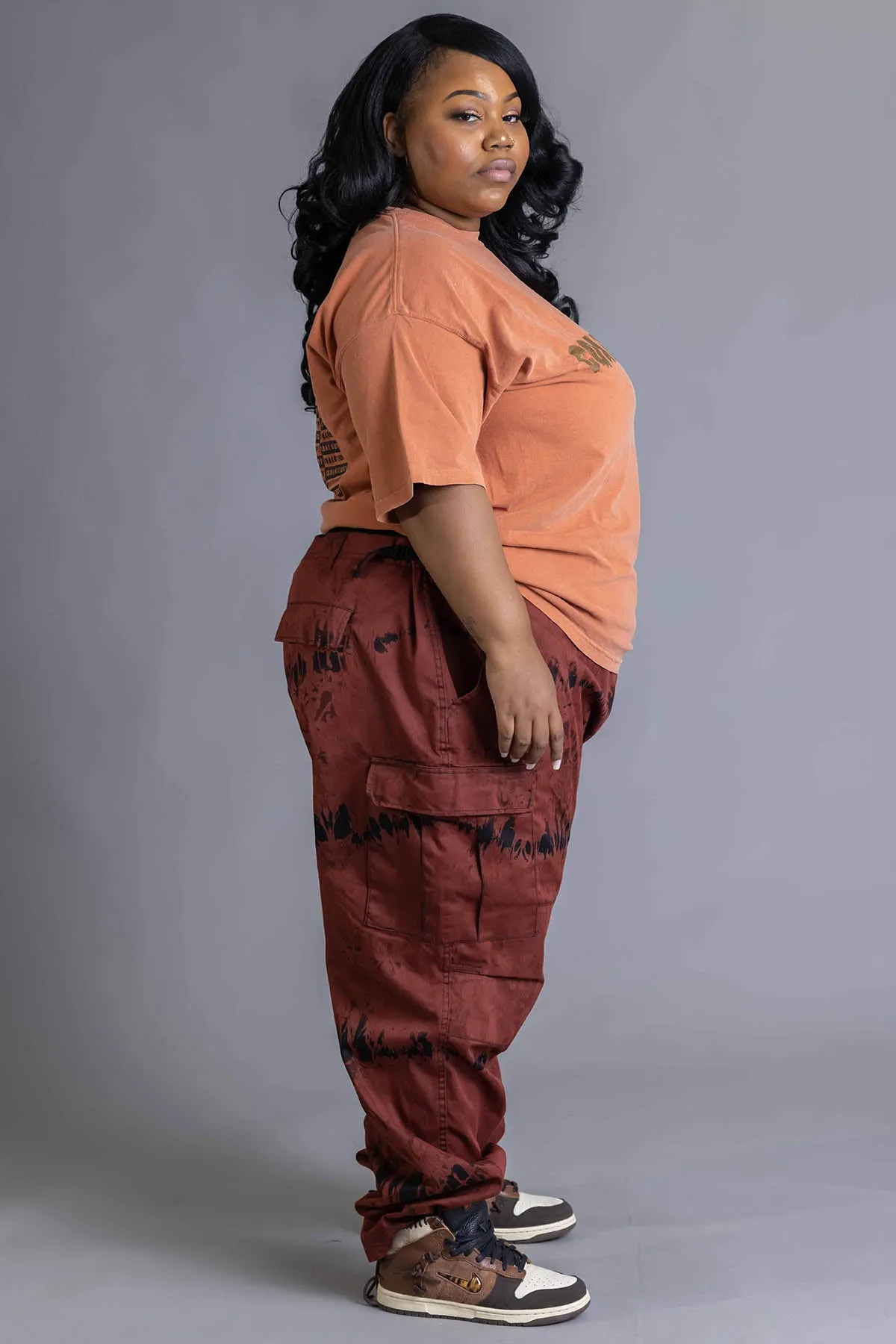 PLUS BURNT ORANGE N GOLD CHECKER TEE