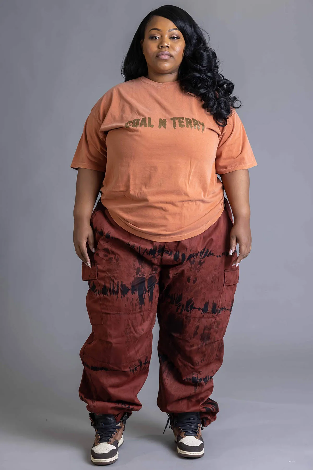PLUS BURNT ORANGE N GOLD CHECKER TEE