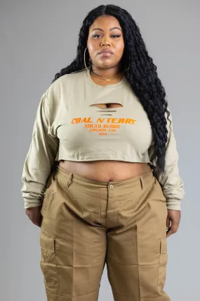 PLUS LONG SLEEVE ASH N ORANGE BURBS CROP TEE (DIS)