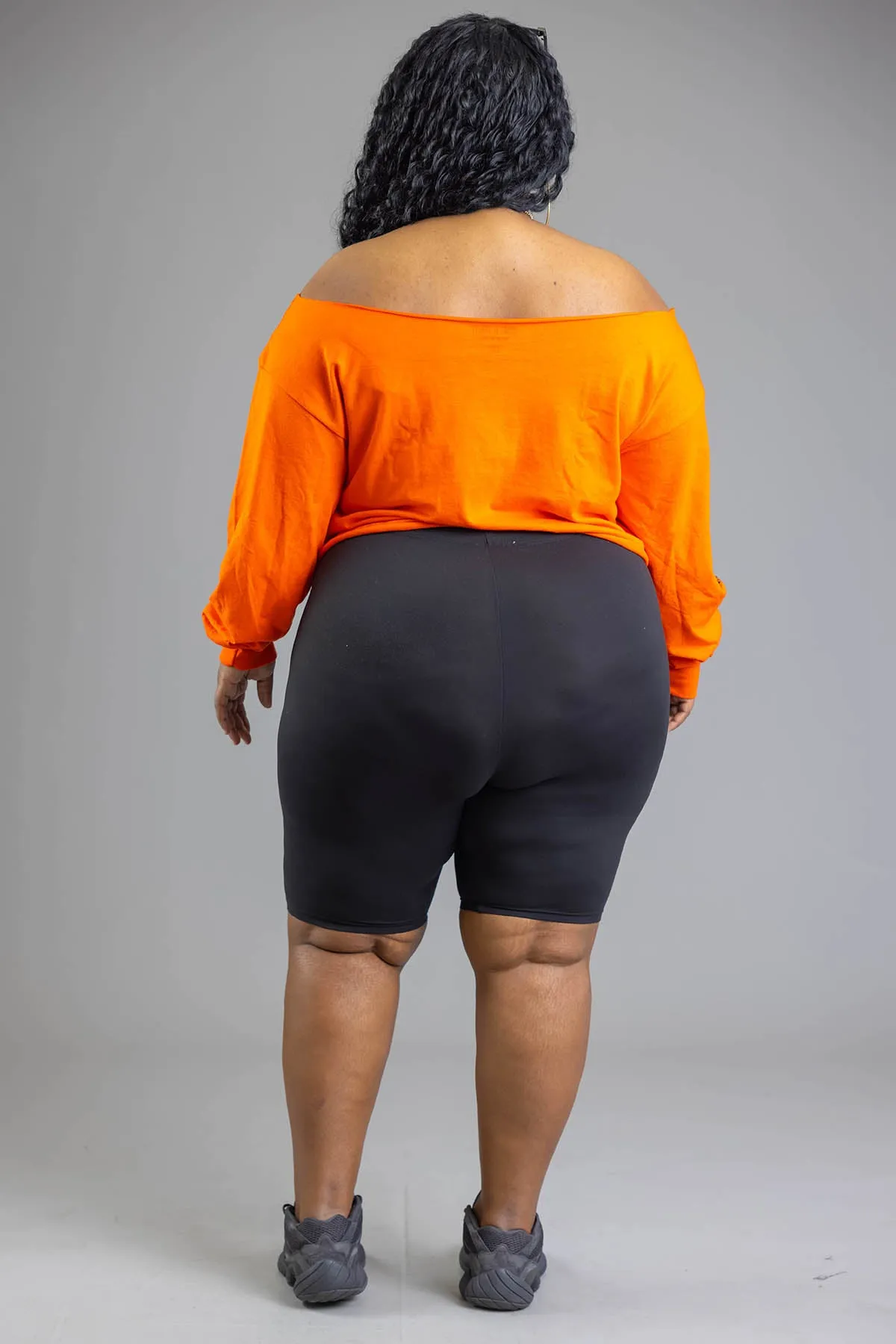 PLUS LONG SLEEVE ORANGE N BLK BAR SHOULDER TEE