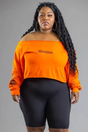 PLUS LONG SLEEVE ORANGE N BLK BAR SHOULDER TEE