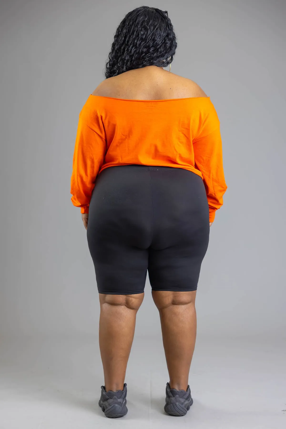 PLUS LONG SLEEVE ORANGE N BLK BAR SHOULDER TEE