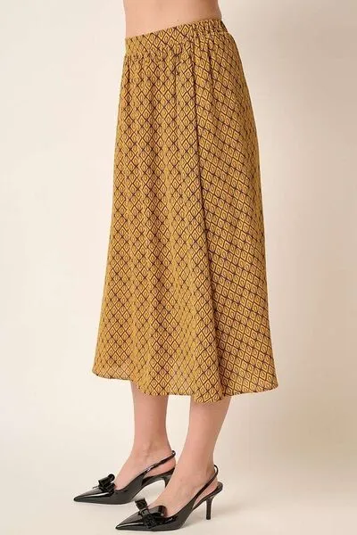 Printed Elastic Waist Midi Skirt with Pockets – Chic & Versatile