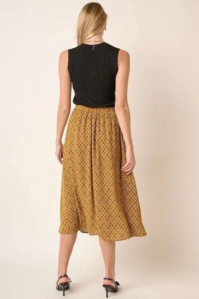 Printed Elastic Waist Midi Skirt with Pockets – Chic & Versatile
