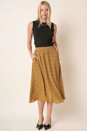 Printed Elastic Waist Midi Skirt with Pockets – Chic & Versatile
