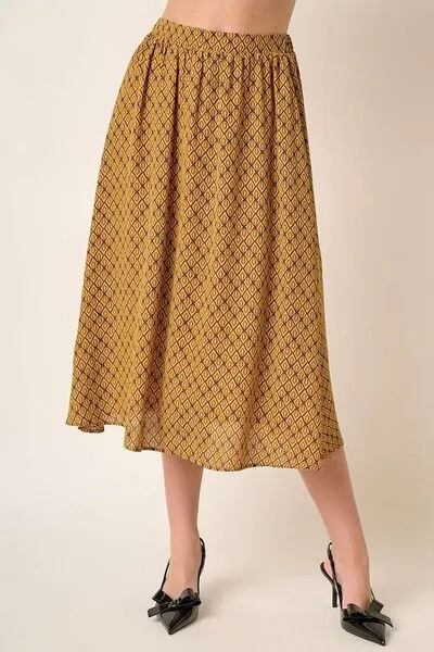 Printed Elastic Waist Midi Skirt with Pockets – Chic & Versatile