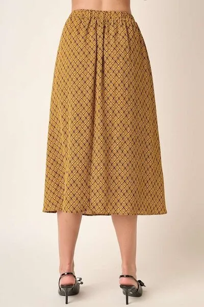 Printed Elastic Waist Midi Skirt with Pockets – Chic & Versatile