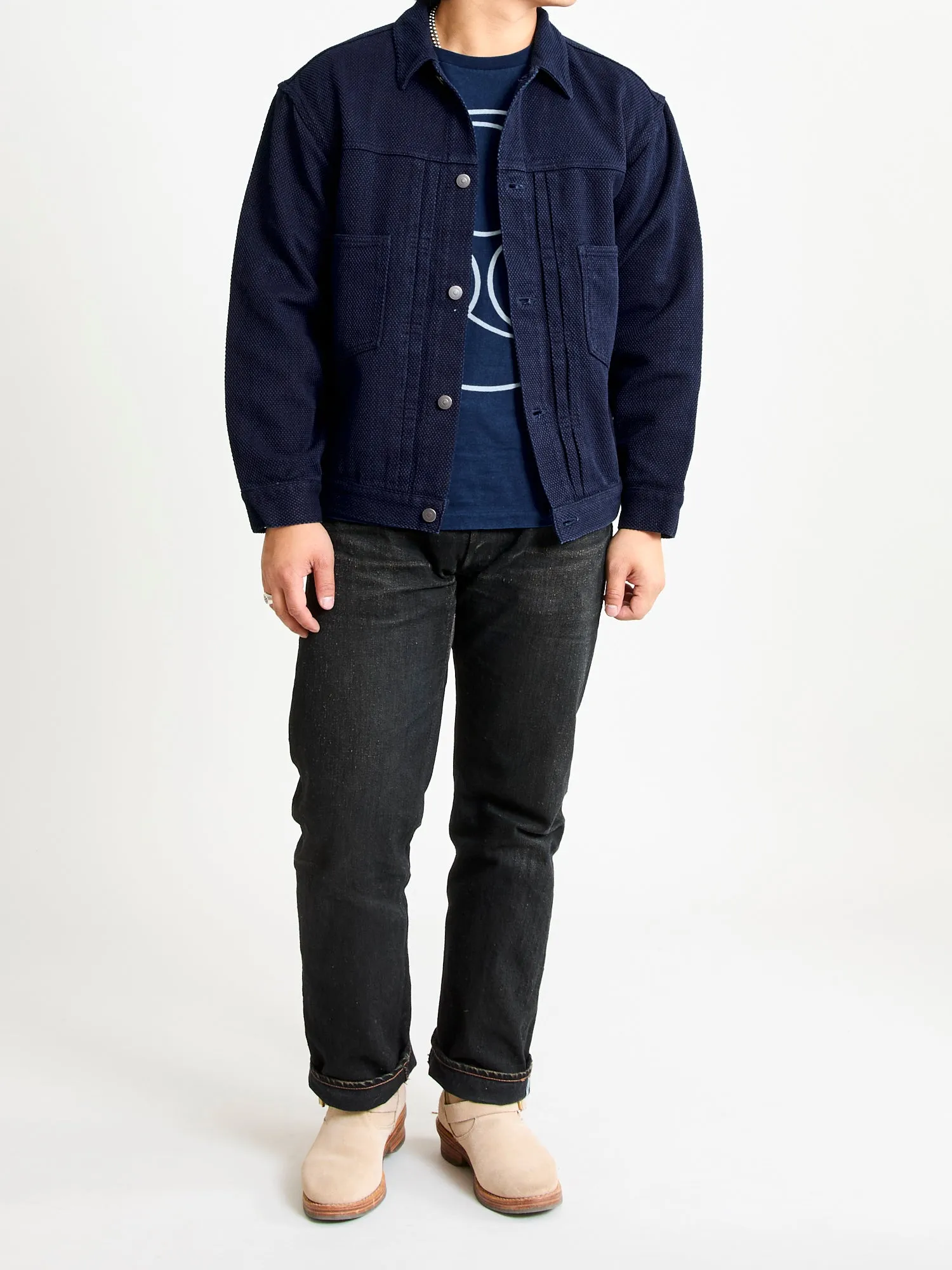Sashiko Trucker Jacket in Indigo