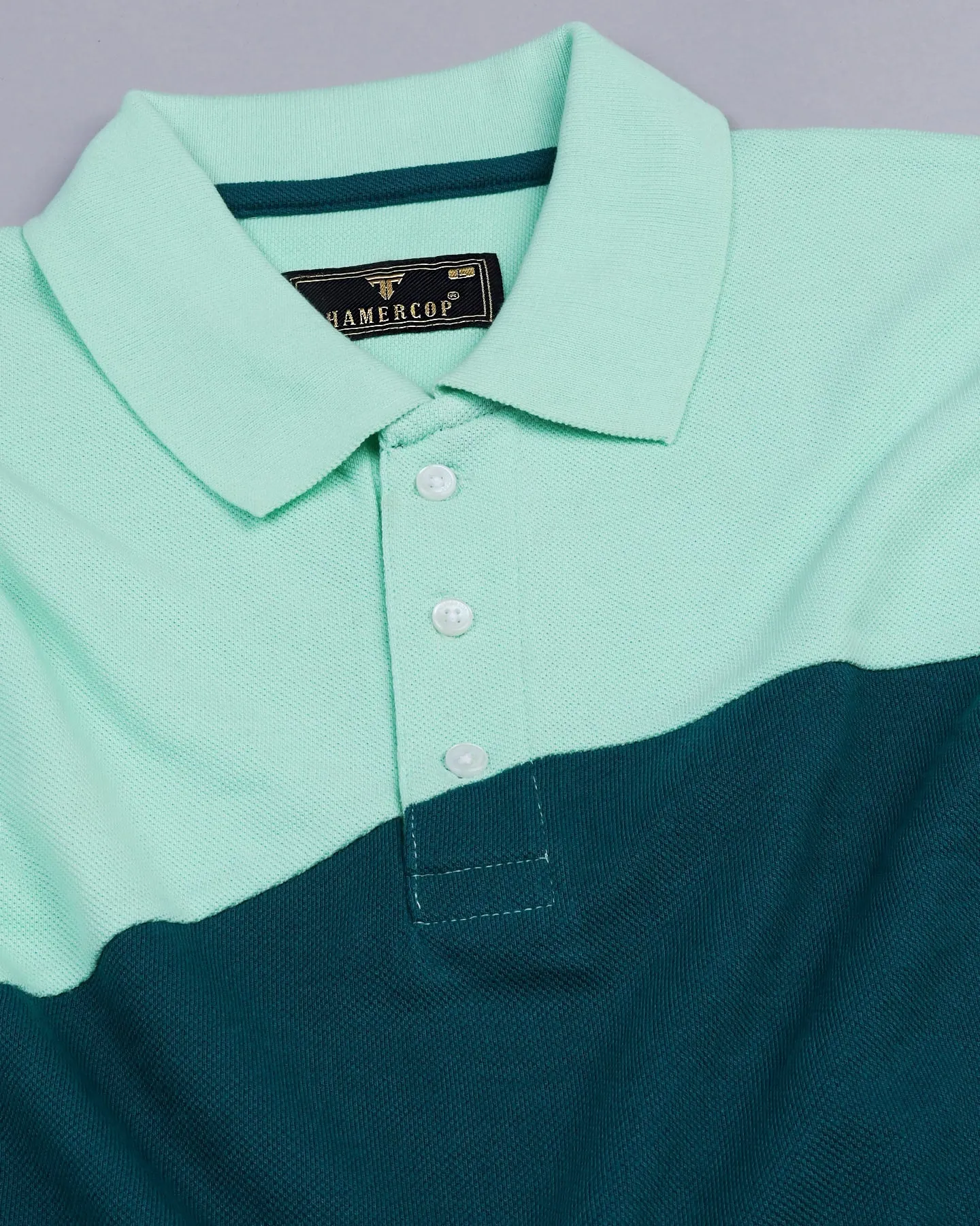 Seafoam Green With Peacock Blue Pique Pima Designer T-Shirt