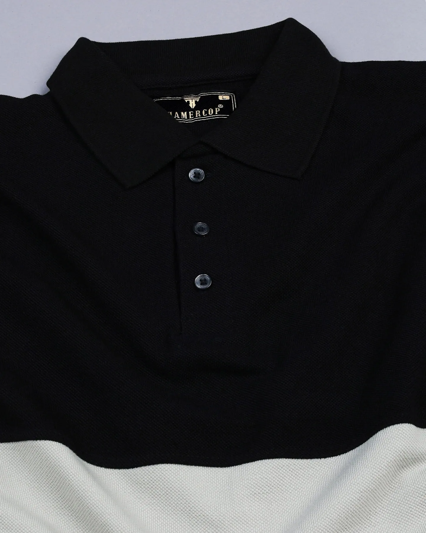 Silver Gray With Black Pique Pima Designer T-Shirt