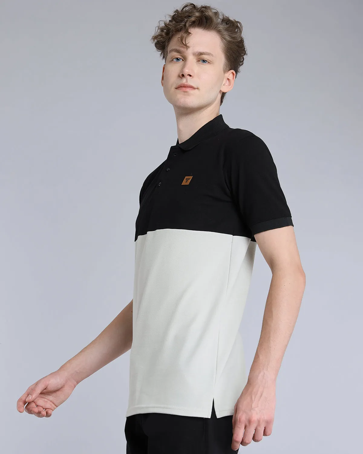 Silver Gray With Black Pique Pima Designer T-Shirt