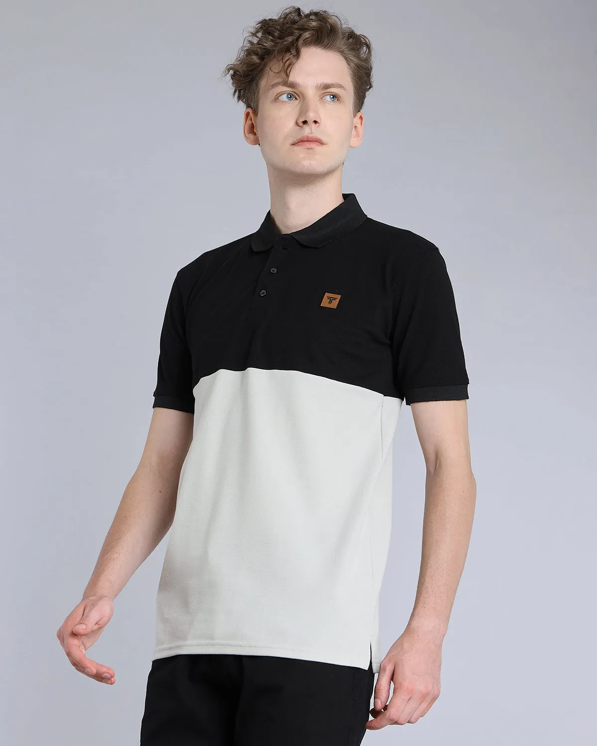 Silver Gray With Black Pique Pima Designer T-Shirt