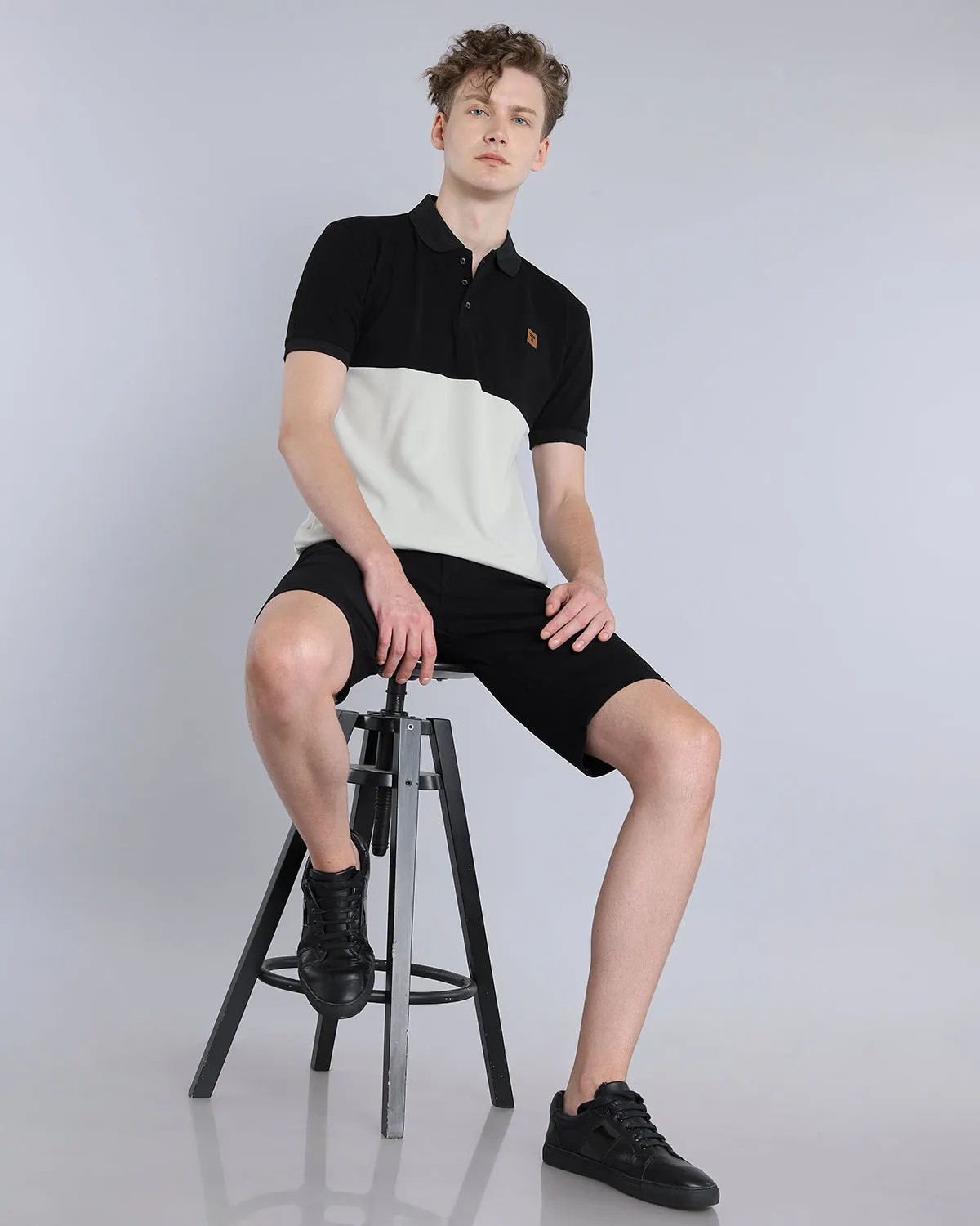 Silver Gray With Black Pique Pima Designer T-Shirt