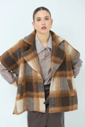 Sleeveless plaid jacket with wide collar wholesale