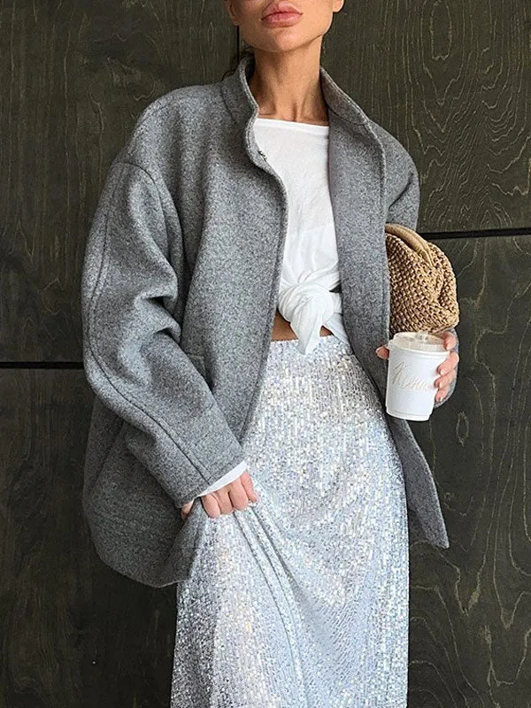 Stand Collar Loose Woolen Jacket