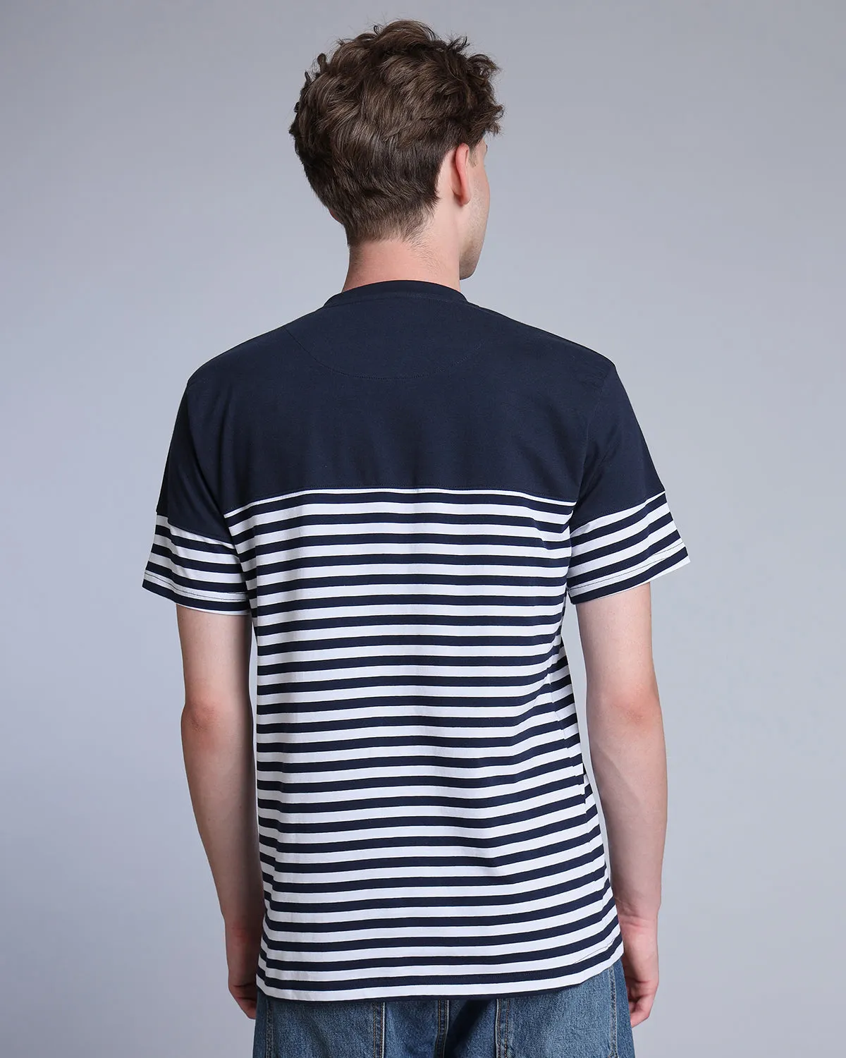 Twilight NavyBlue With White Stripe Premium Cotton Designer T-shirt