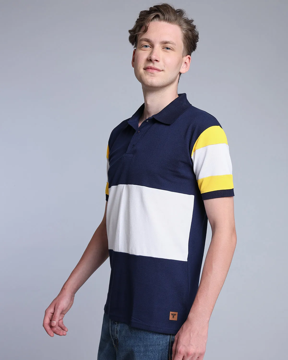 Ultra NavyBlue With White Pique Pima Designer T-Shirt