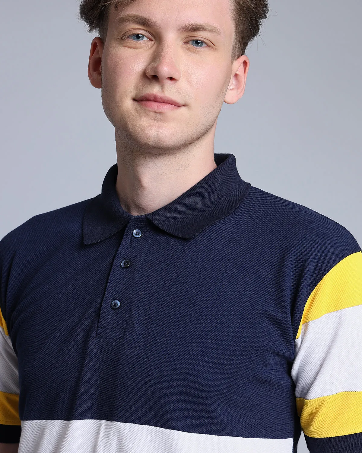 Ultra NavyBlue With White Pique Pima Designer T-Shirt