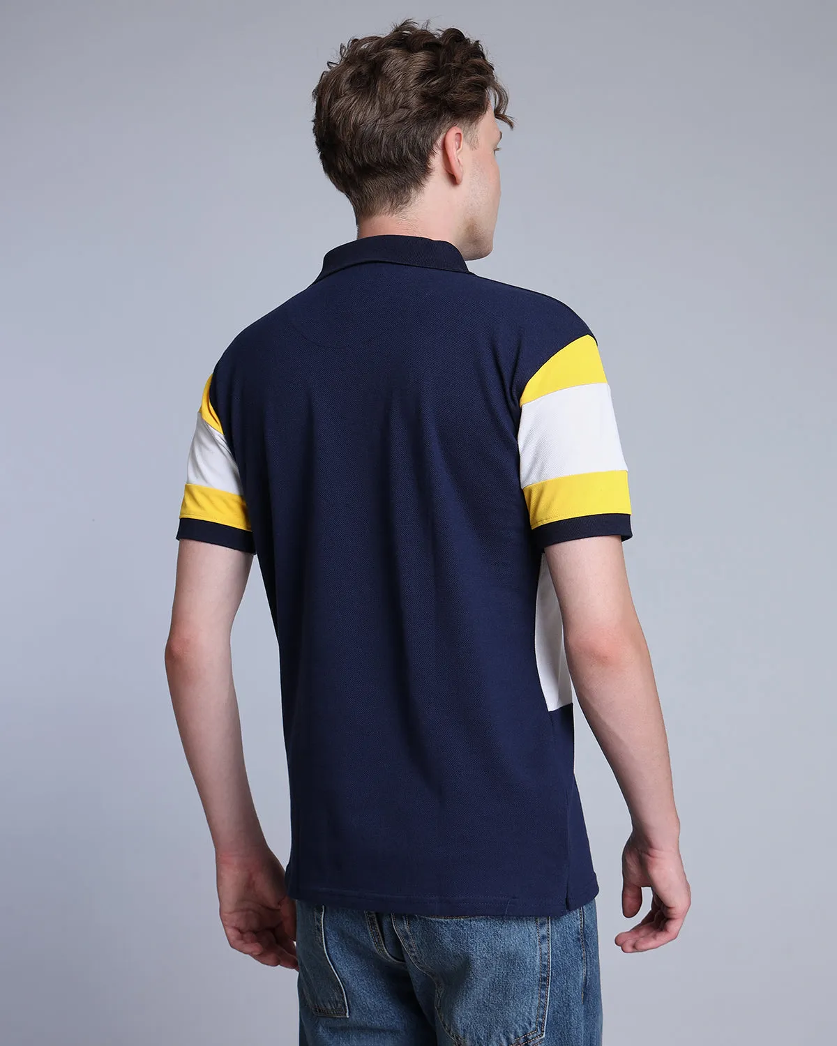 Ultra NavyBlue With White Pique Pima Designer T-Shirt